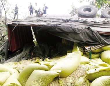 货车司机为免撞上客车将车开下8米路基(图)