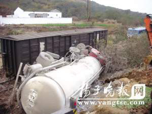 火车和罐车撞击现场